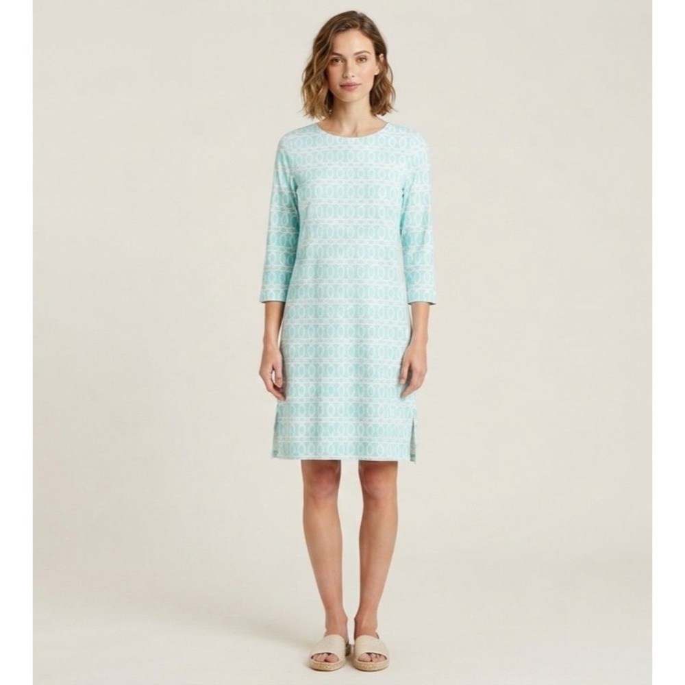 Anthony's Resort Wear Women Aqua Geometric UPF 50+ 3/4 Sleeve Dress Sz M NWT